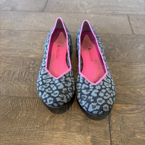 Rothy’s Merino Wool Haze Spot Flats Shoes Cheetah Animal Print Gray Pink Sz 9 - Picture 1 of 4